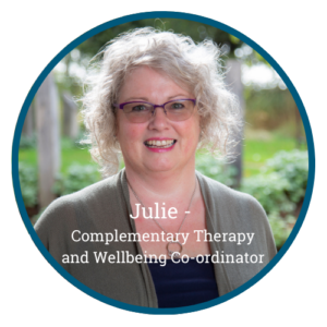 A woman who is the complementary therapy and wellbeing co-ordinator at Primrose Hospice
