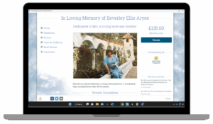 A computer screen with a in memory donation page displayed
